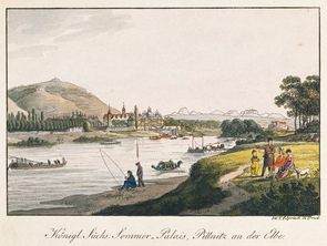 Historická rytina zámku Pillnitz Historická rytina zámku Pillnitz