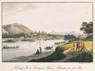 Historical engraving of Pillnitz Palace 